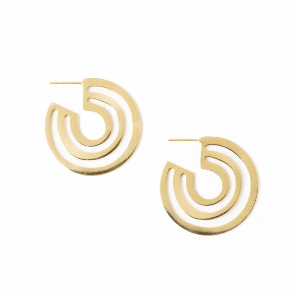 NWT Ink + Alloy Martha Organic Three Circles Hoop Earrings Brass